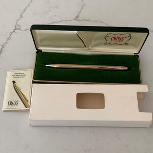 VTG.CROSS 1/20 10KT Gold Filled Ballpoint Pen With Dark Green Leader Case(#4502)